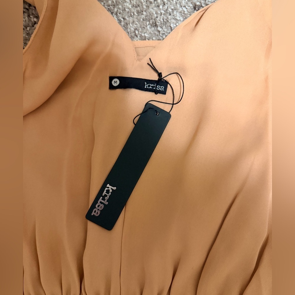 NWT Revolve Krisa wrap front halter mini dress womens size medium in tan - Picture 3 of 10